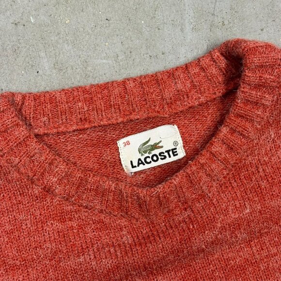 Lacoste Mohair Blend Fuzzy Sweater Crewneck Knit Lightweight Orange Small - Picture 5 of 6